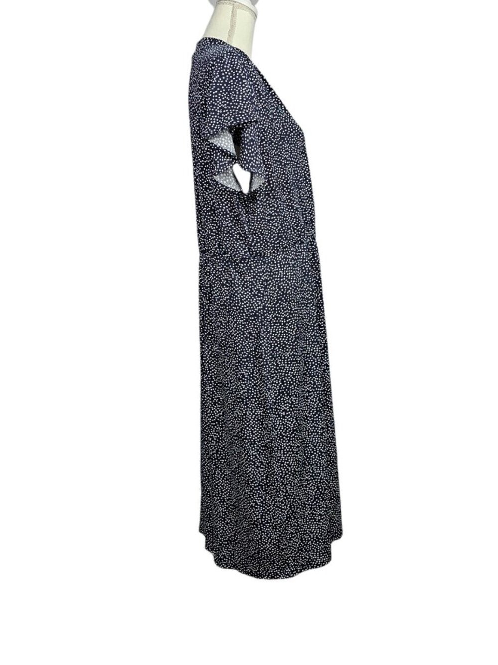 Adrianna Papell Navy Polka Dot Faux Wrap Midi Dress Flutter Sleeve New Size XL - Picture 5 of 9